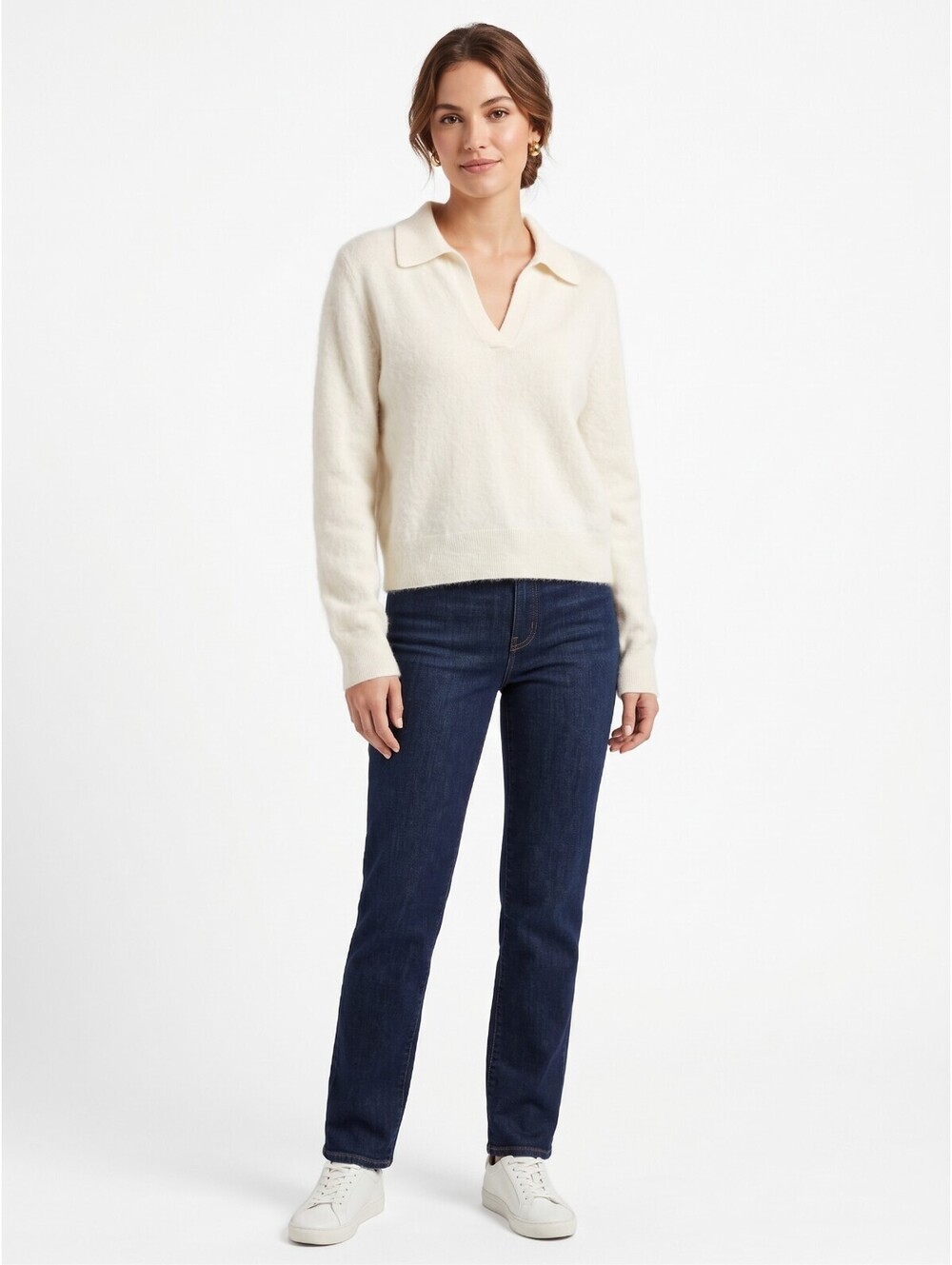 NWT Charter Club Luxury 100% Cashmere Polo Sweater Vanilla Cream XL